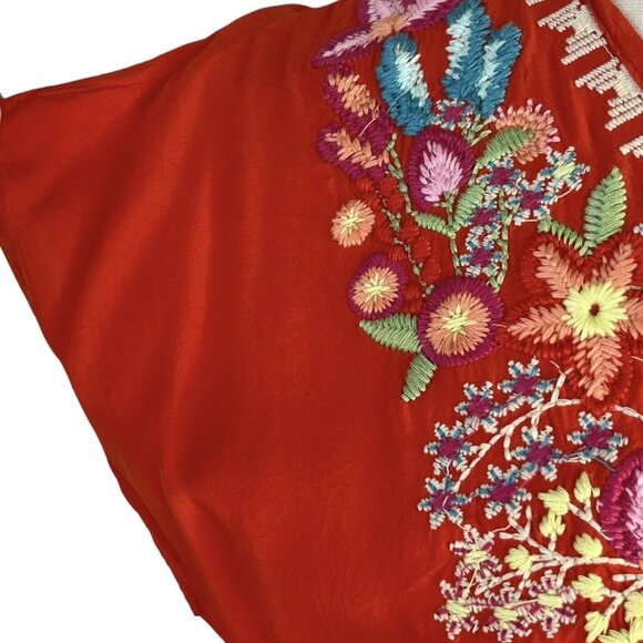 Luna Moon Short Sleeve Blouse Shirt Womens Small Orange Embroidered Vneck - Picture 5 of 9